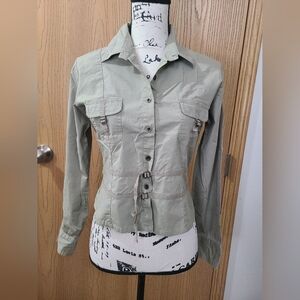 Quizz Y2k Military Inspired Buckle Button Up Utility Pocket Shirt